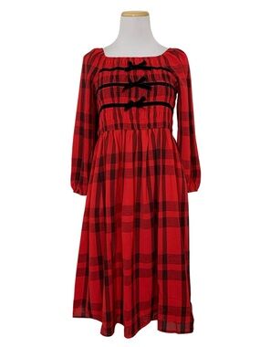 Trixxie Girl Red Plaid Triple Bow Smocked Dress Juniors size XL Holiday
